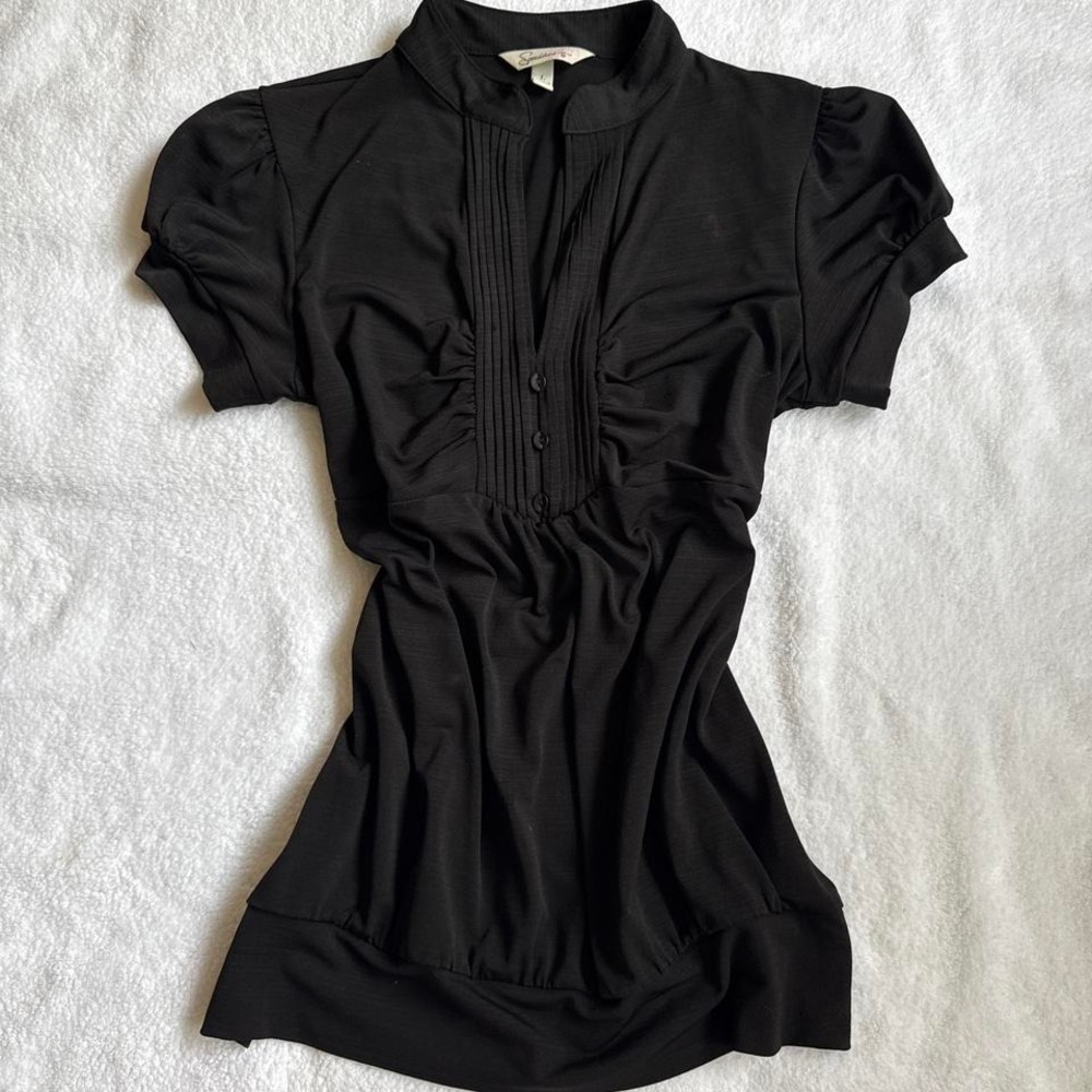 y2k fitted black grunge blouse with cuff sleeves